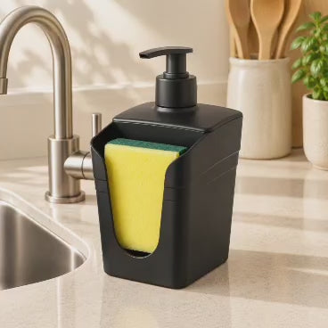 Distributeur de savon noir avec porte-éponge